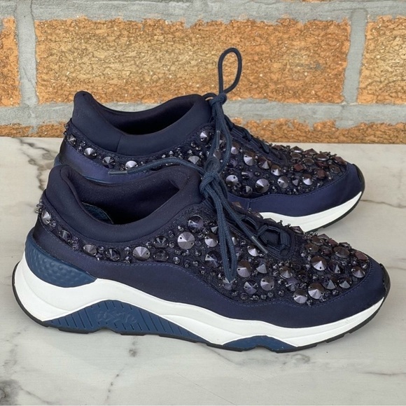 ASH
MIDNIGHT 'MUSE BEADS' EMBELLISHED
LACE AND SATIN SNEAKERS 37/7 - Picture 2 of 14